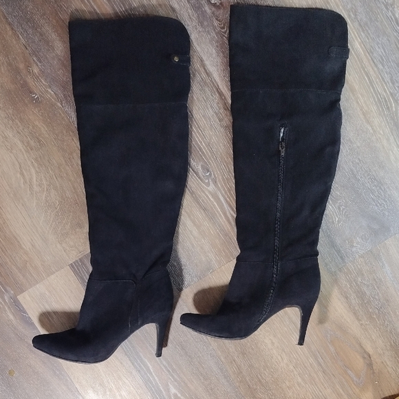 Custom Black Over the Knee Boots Sleek Suede Style - Picture 2 of 7